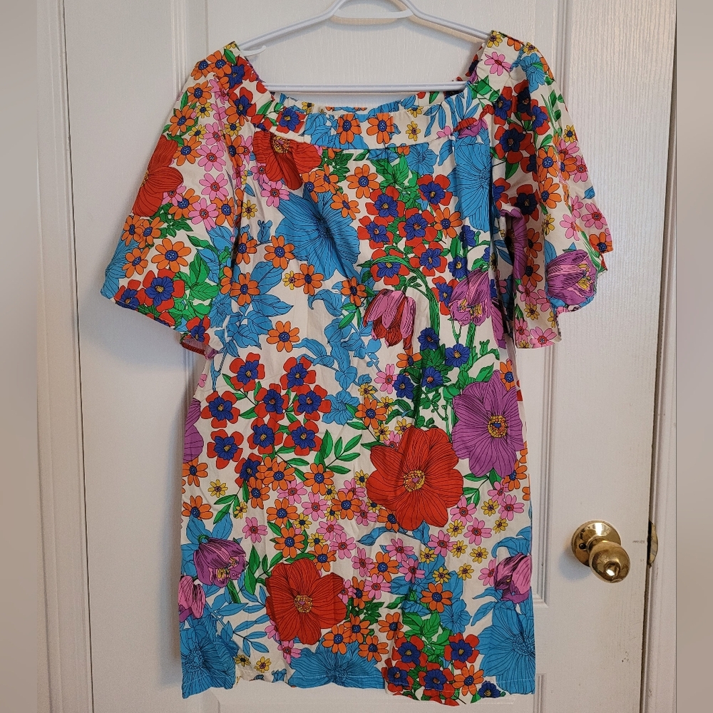 H&M Red Pink Flutter Sleeve Mini Sundress